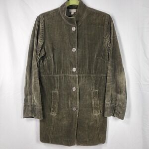 J Jill Wide Whale Corduroy Velvet Jacket Womens XS Green Peplum Shacket Gorpcore